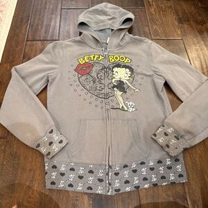 Betty Boop Sweatshirt Hoodie Zip Pudgy Heart Graphic Print Y2K Juniors size 7/9